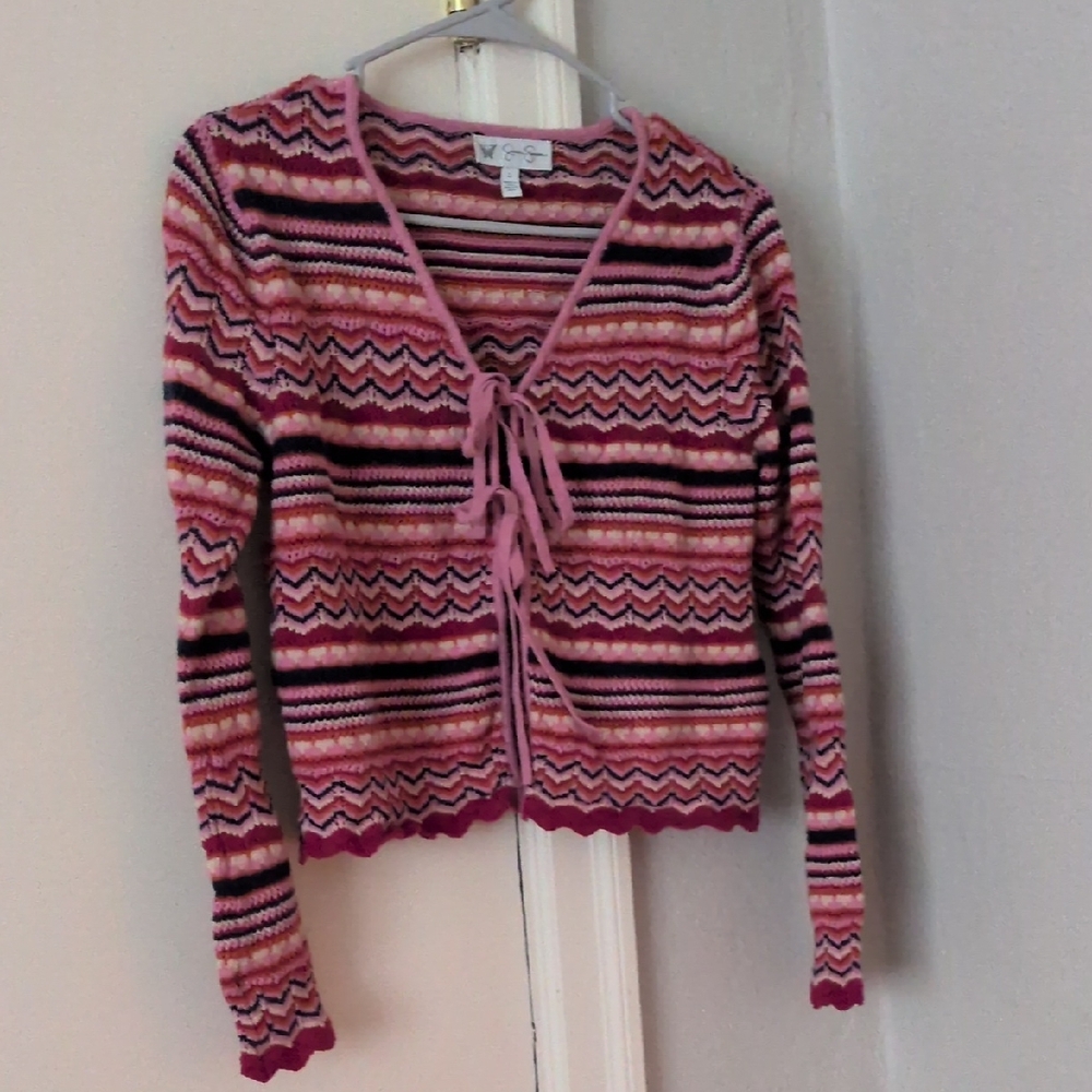 Jessica Simpson Pink and Black Striped Cardigan‎